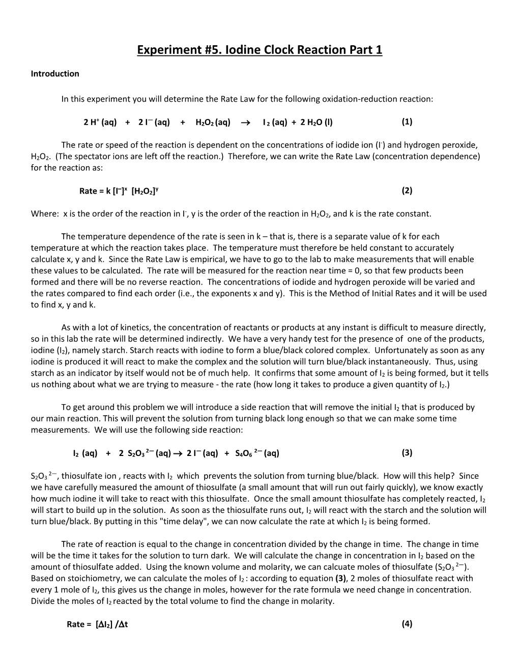 Iodine Clock Reaction Part 1