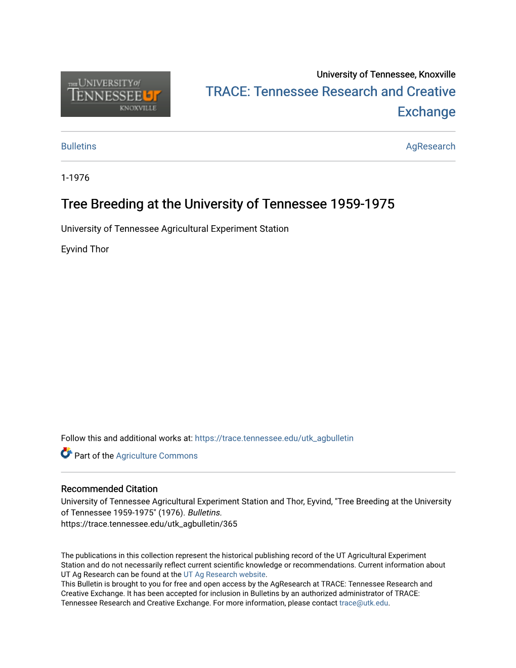 Tree Breeding at the University of Tennessee 1959-1975