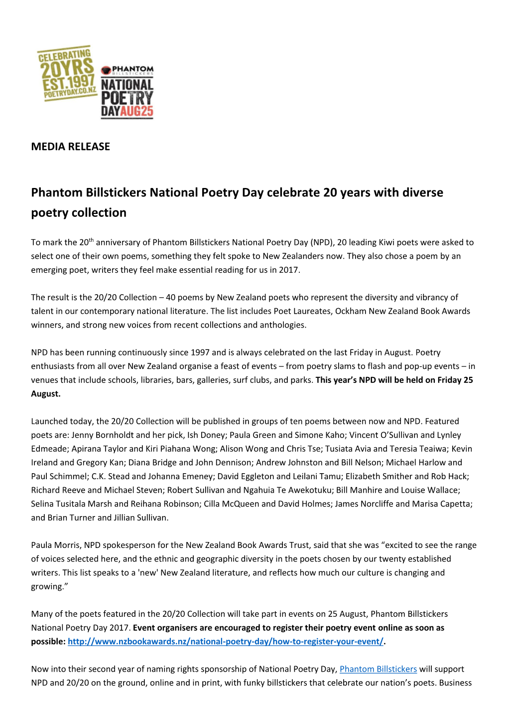 Phantom Billstickers National Poetry Day Celebrate 20 Years with Diverse Poetry Collection