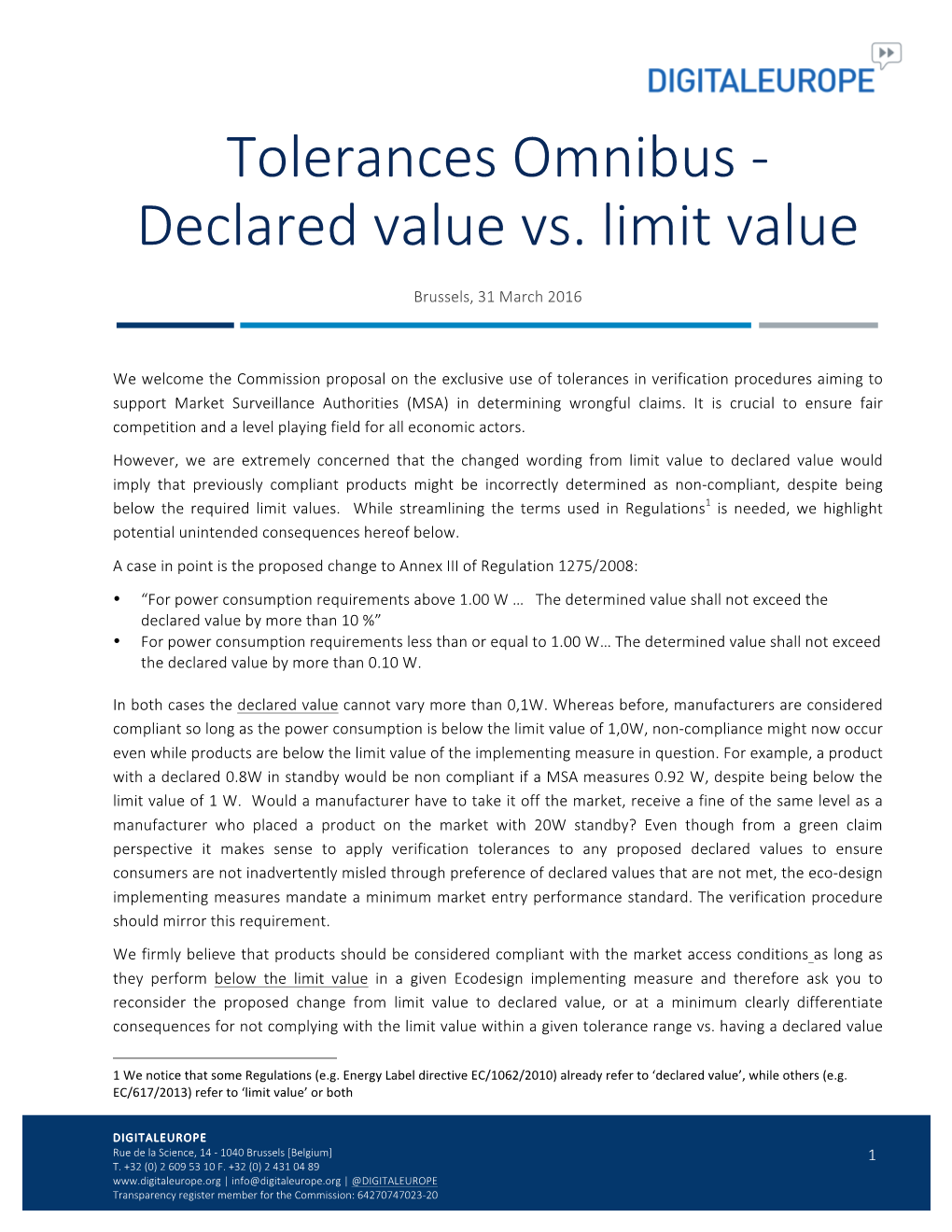 Declared Value Vs. Limit Value