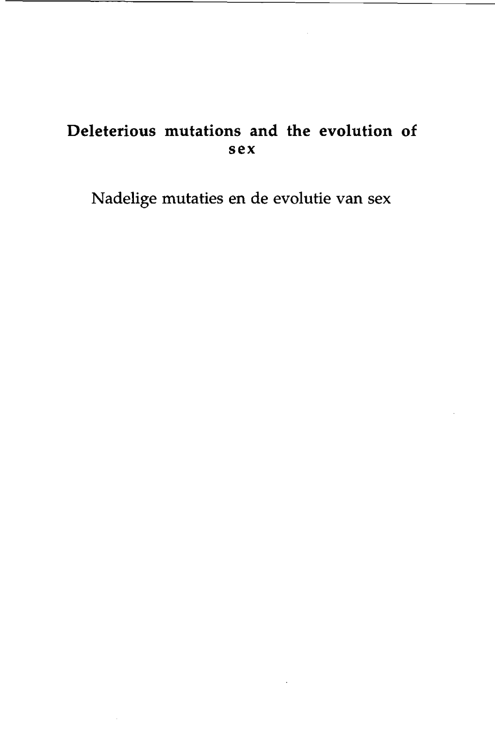 Deleterious Mutations and the Evolution of Sex