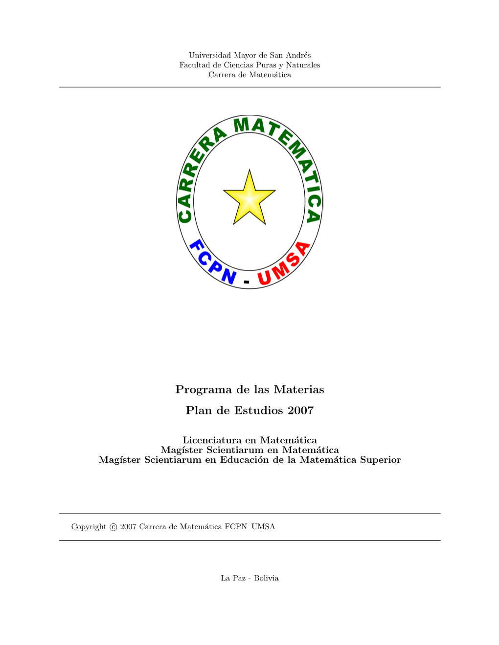 Programa De Las Materias Plan De Estudios 2007