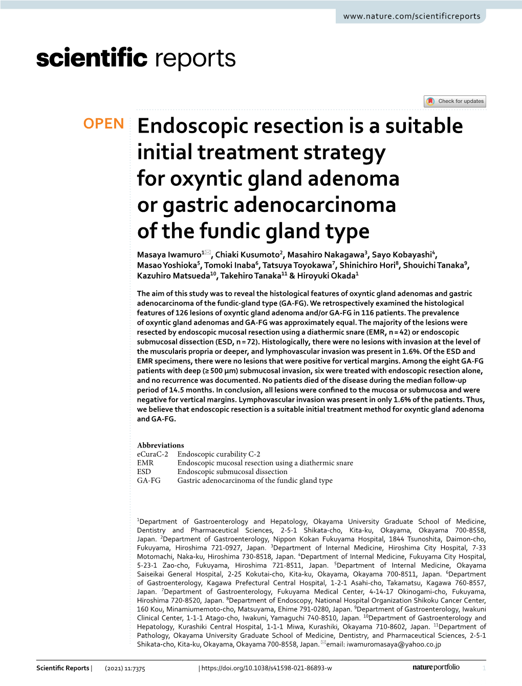 Endoscopic Resection Is a Suitable Initial Treatment Strategy for Oxyntic