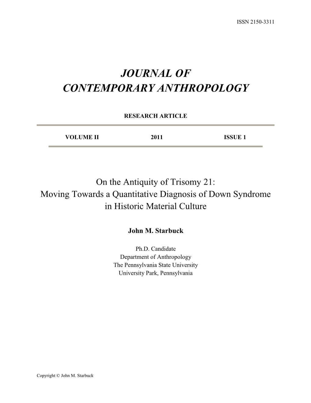 On the Antiquity of Trisomy 21: Moving Towards a Quantitative Diagnosis of Down Syndrome in Historic Material Culture