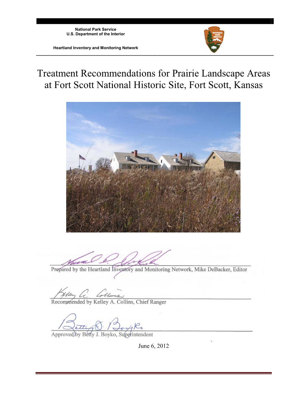 Treatment Recommendations for Prairie Landscape Areas at Fort Scott National Historic Site, Fort Scott, Kansas