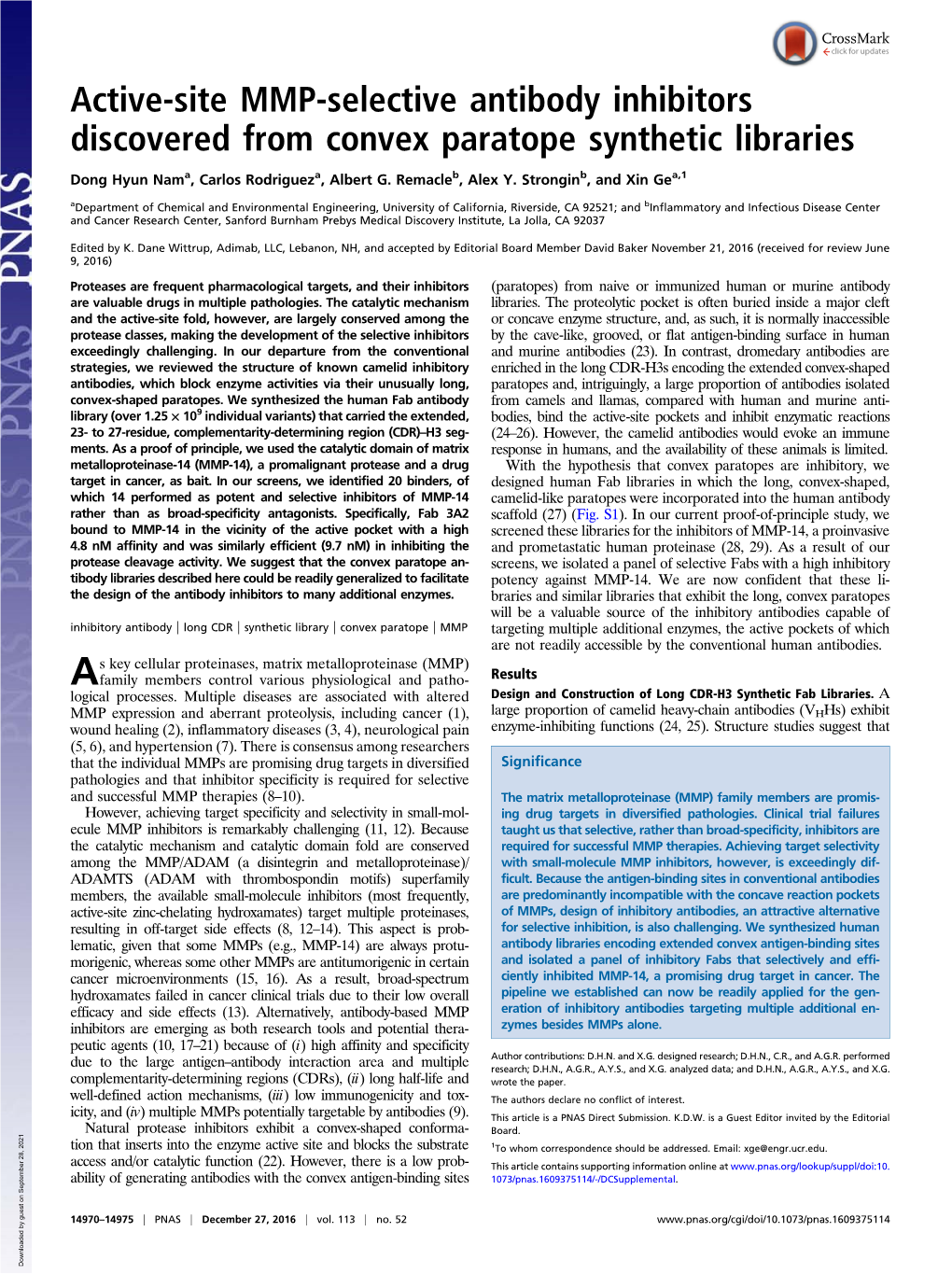 Active-Site MMP-Selective Antibody Inhibitors Discovered from Convex Paratope Synthetic Libraries