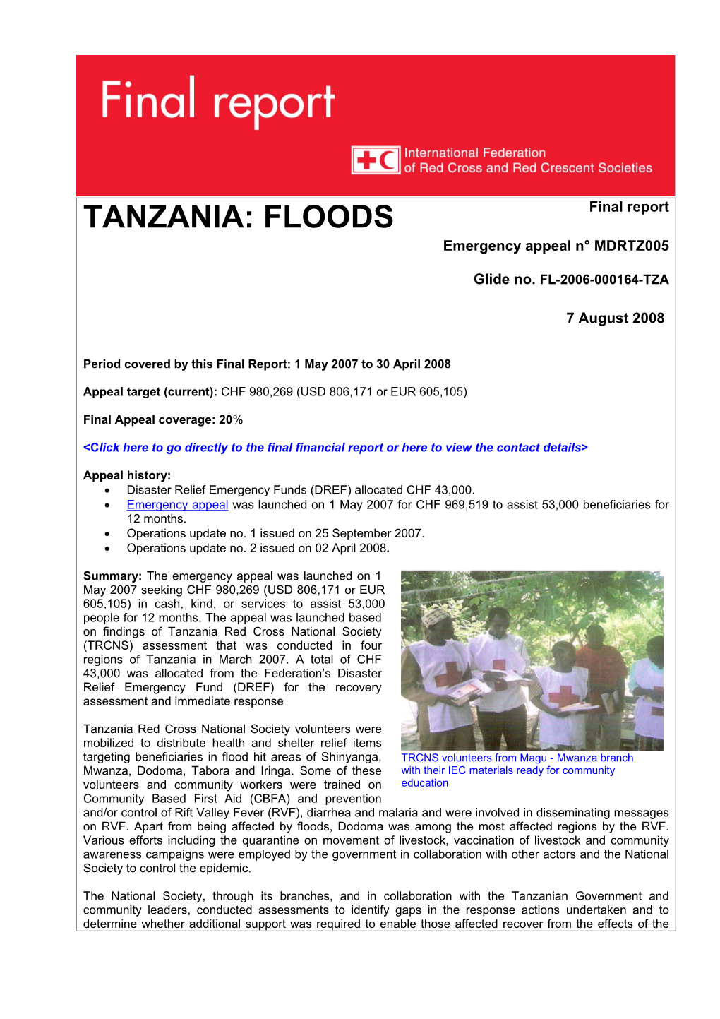TANZANIA: FLOODS Final Report