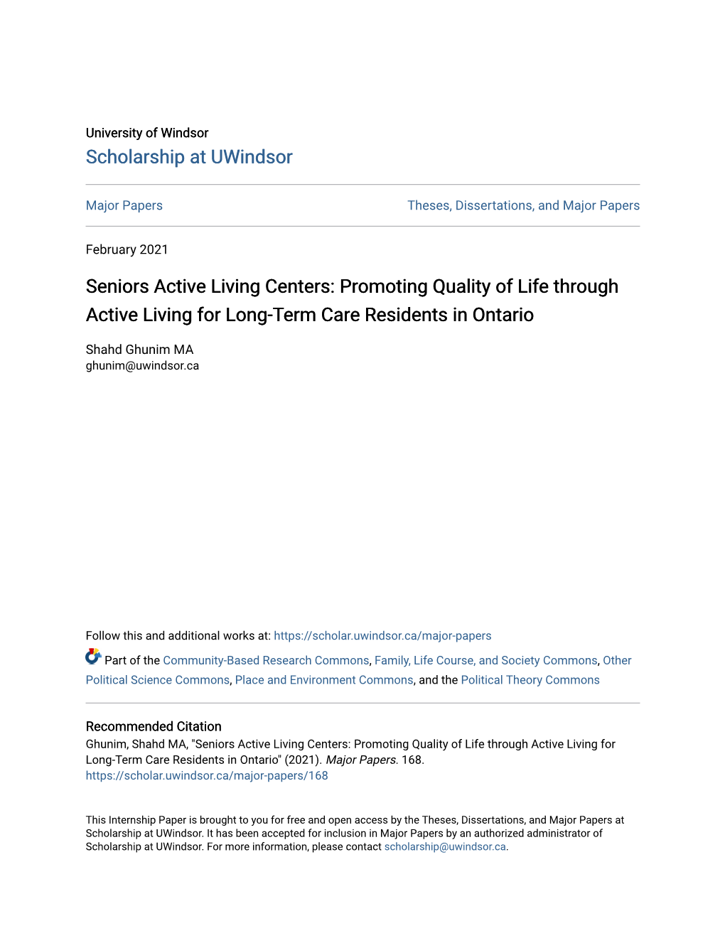 Seniors Active Living Centers: Promoting Quality of Life Through Active Living for Long-Term Care Residents in Ontario