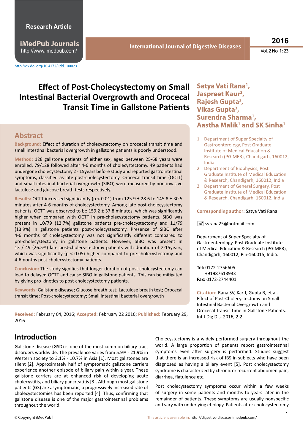 Effect of Post-Cholecystectomy on Small Intestinal Bacterial Overgrowth and Orocecal Transit Time in Gallstone Patients