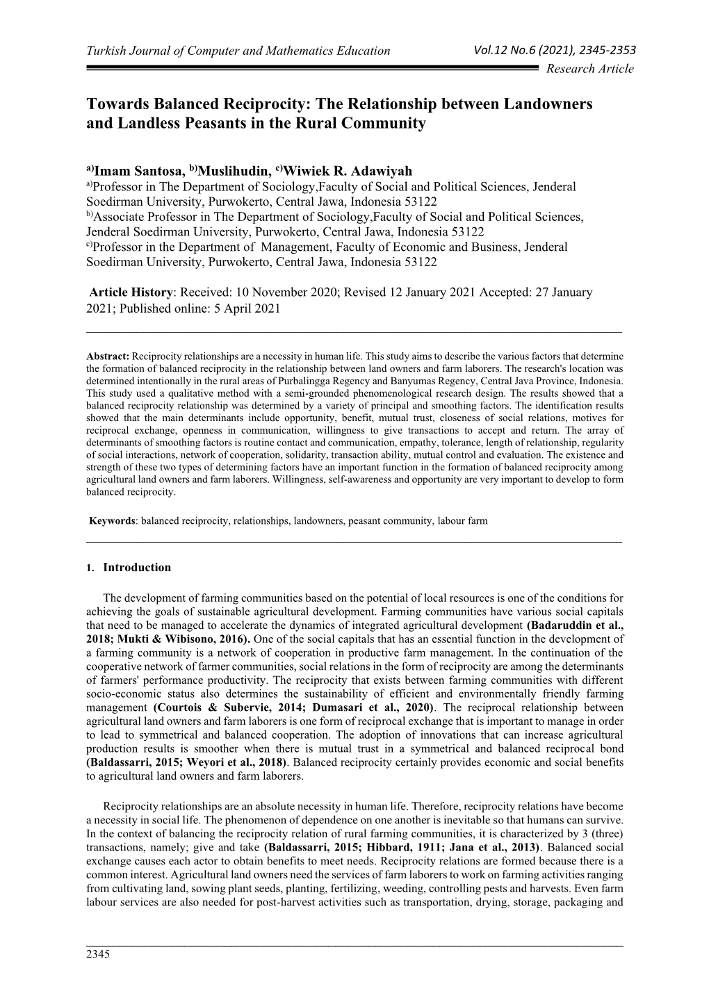 Towards Balanced Reciprocity: the Relationship Between Landowners and Landless Peasants in the Rural Community