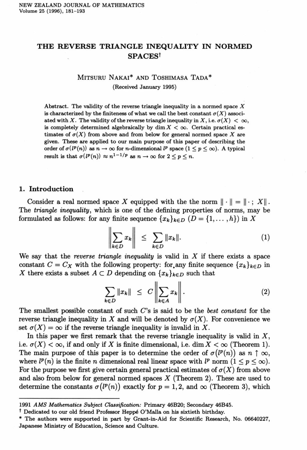 THE REVERSE TRIANGLE INEQUALITY in NORMED Spacest