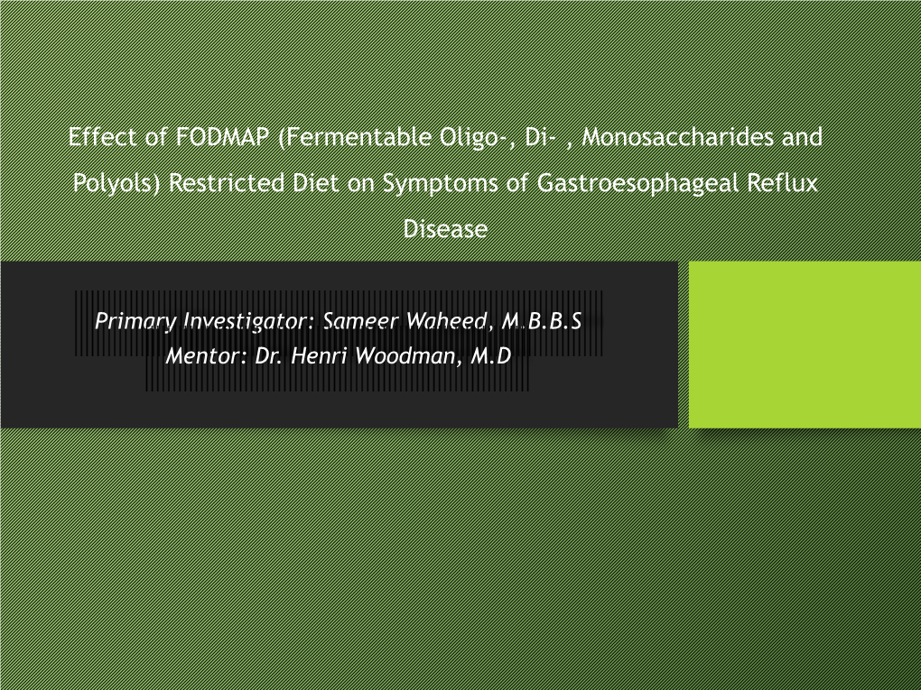 Restricted Diet on Symptoms of Gastroesophageal Reflux Disease