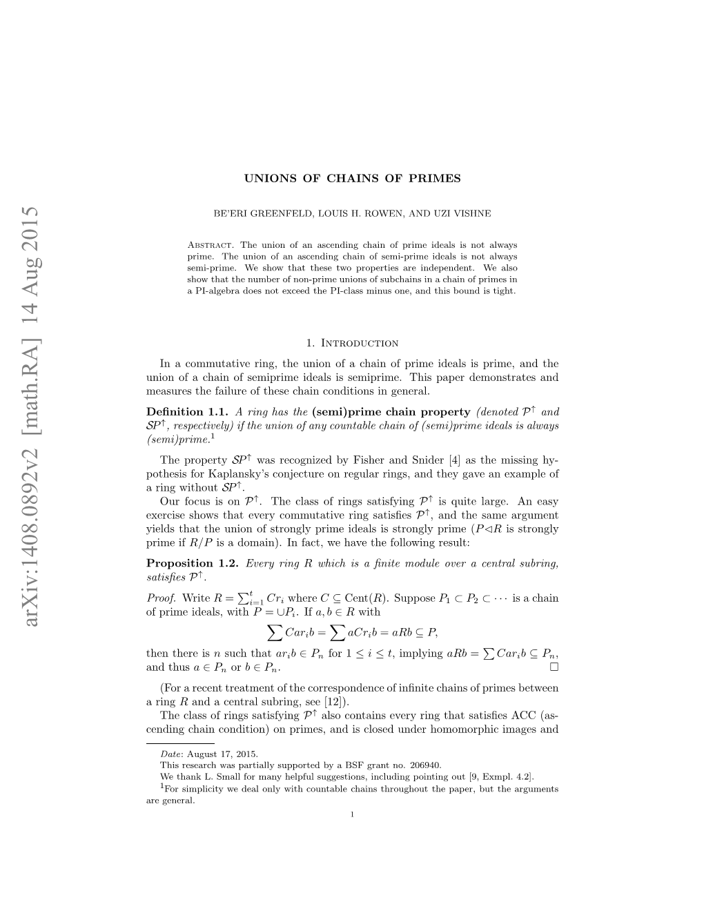 Unions of Chains of Primes