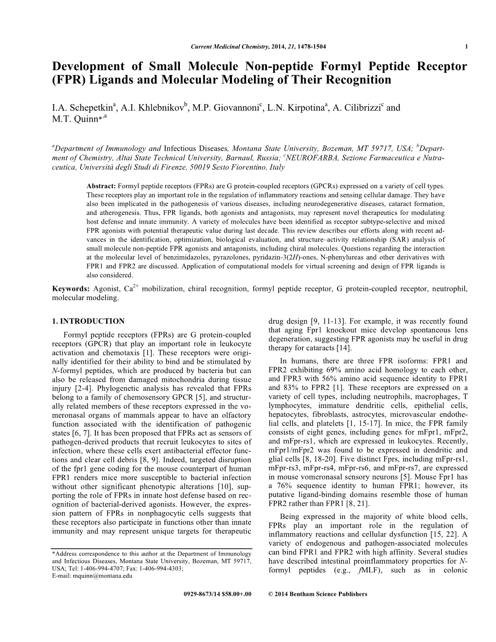 FPR) Ligands and Molecular Modeling of Their Recognition