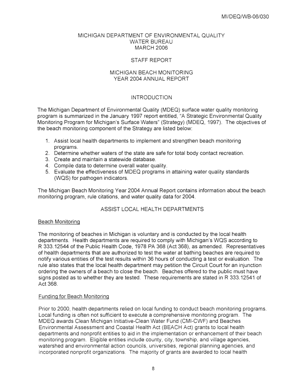 2004 Annual Beach Monitoring Report