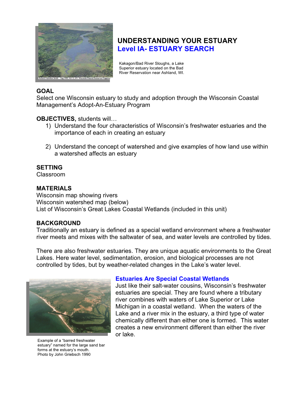 UNDERSTANDING YOUR ESTUARY Level IA- ESTUARY SEARCH