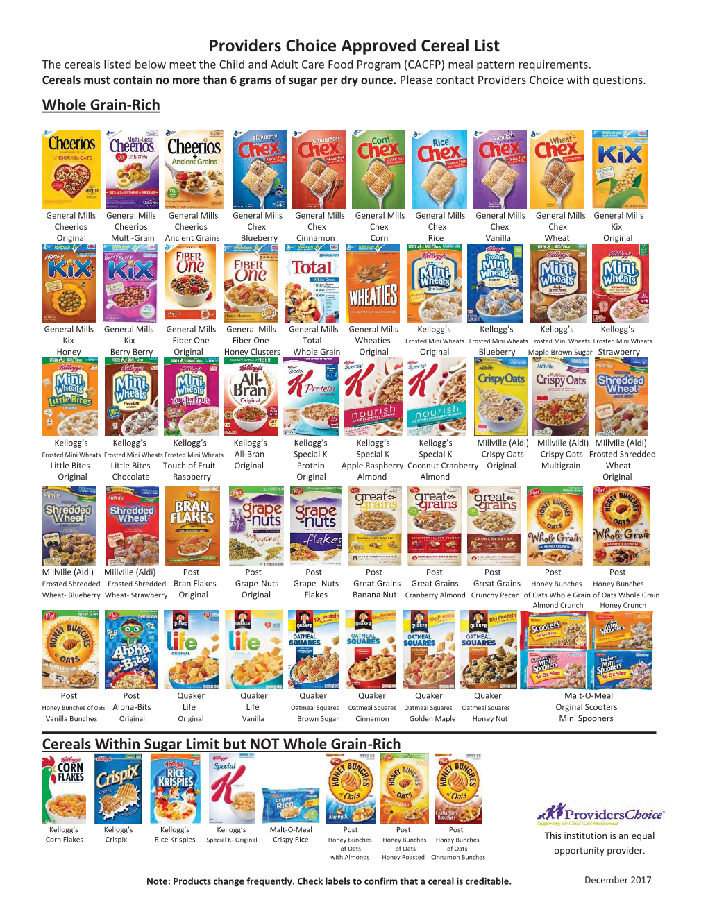 Approved Cereal List the Cereals Listed Below Meet the Child and Adult ...