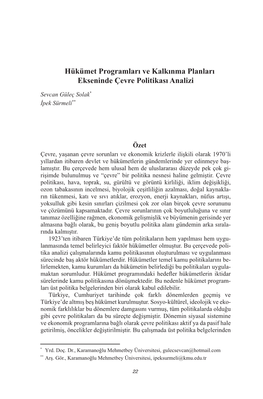 Hükümet Programları Ve Kalkınma Planları Ekseninde Çevre Politikası Analizi