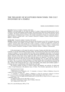 The Treasury of Sculptures from Tomis. the Cult Inventory of a Temple