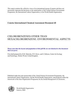 Chlorobenzenes Other Than Hexachlorobenzene: Environmental Aspects