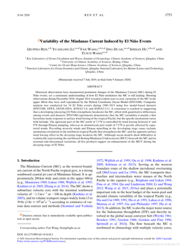 Variability of the Mindanao Current Induced by El Niño Events