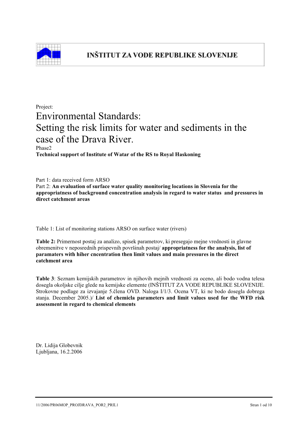 Priloga 1 Poročila II Faze Projekta Priprava Okoljskih
