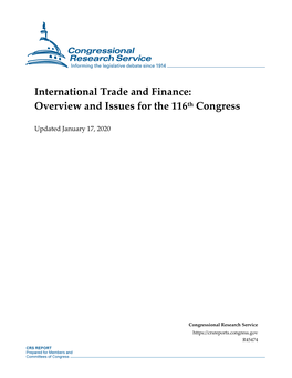 International Trade and Finance: Overview and Issues for the 116Th Congress