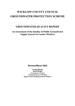 Groundwater Quality Report
