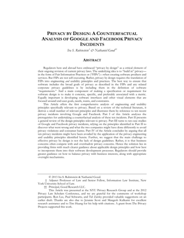 A COUNTERFACTUAL ANALYSIS of GOOGLE and FACEBOOK PRIVACY INCIDENTS Ira S
