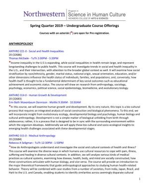 Spring Quarter 2019 – Undergraduate Course Offerings