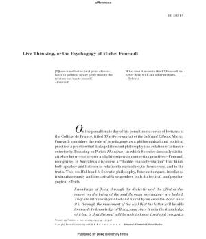 Live Thinking, Or the Psychagogy of Michel Foucault
