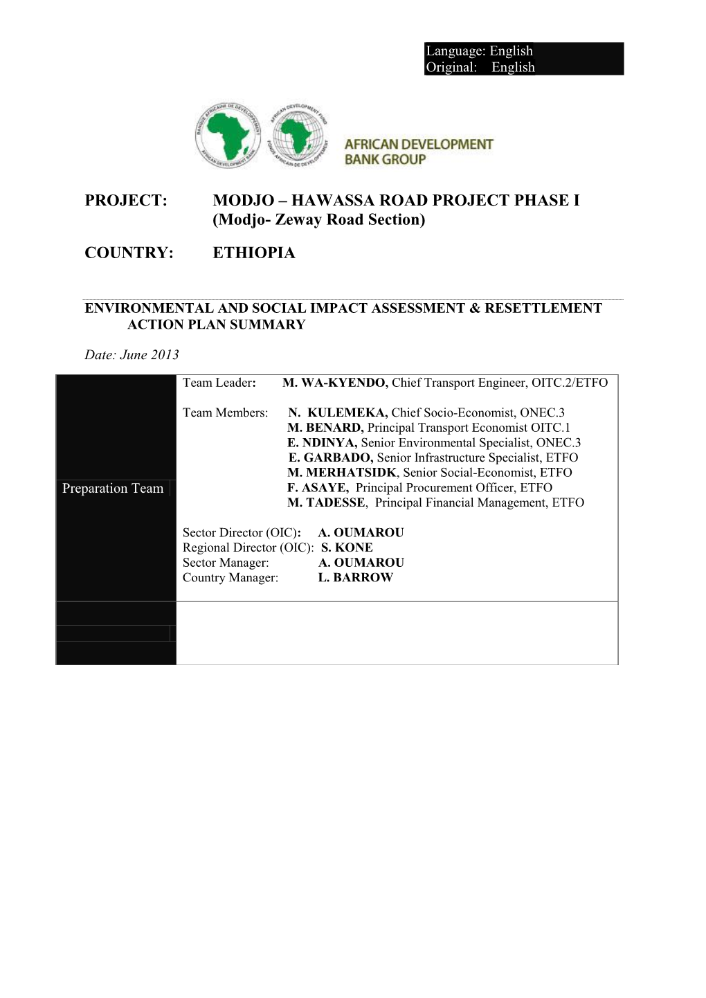 HAWASSA ROAD PROJECT PHASE I (Modjo- Zeway Road Section)