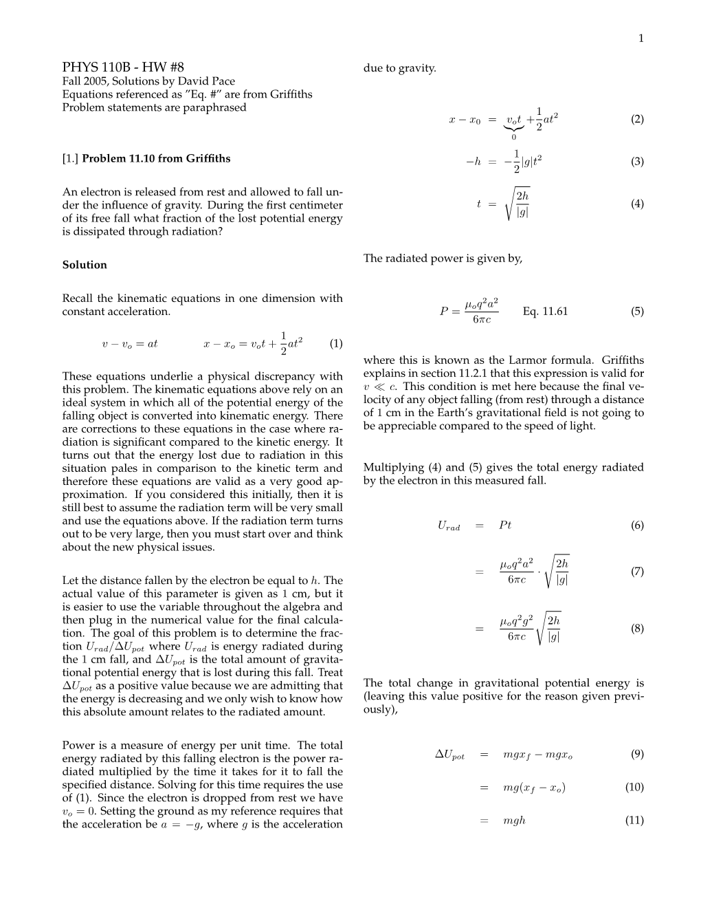 HW #8 Due to Gravity