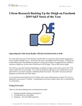 Citron Research Backing up the Sleigh on Facebook – 2019 S&P