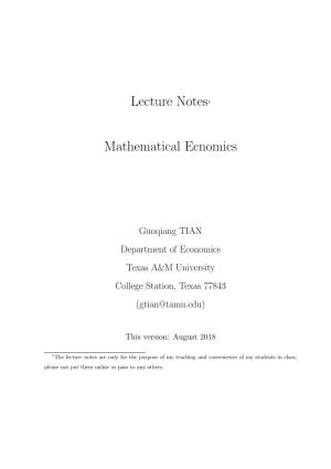 Lecture Notes for Mathematical Economics