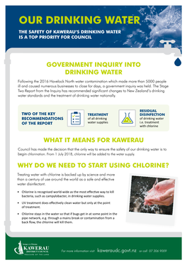 Our Drinking Water the Safety of Kawerau’S Drinking Water Is a Top Priority for Council