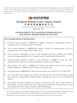 Zhongliang Holdings Group Company Limited 中 梁 控 股 集 團 有 限 公 司 (Incorporated in the Cayman Islands with Limited Liability) (Stock Code: 2772)