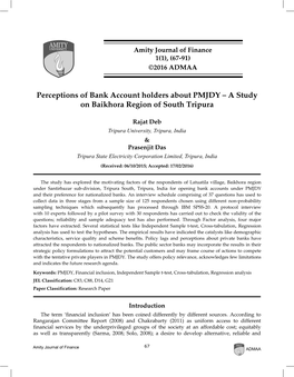 Perceptions of Bank Account Holders About PMJDY – a Study on Baikhora Region of South Tripura