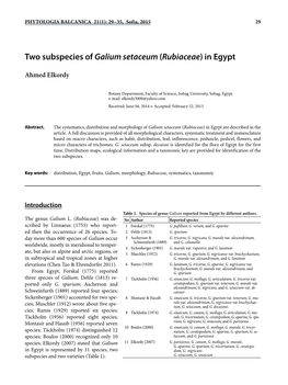 Two Subspecies of Galium Setaceum (Rubiaceae) in Egypt