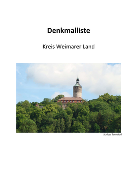 Denkmalliste Kreis Weimarer Land Inhaltsverzeichnis