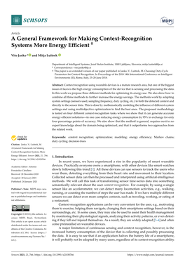 A General Framework for Making Context-Recognition Systems More Energy Efﬁcient †