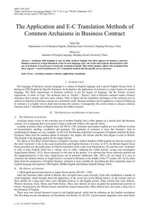 The Application and E-C Translation Methods of Common Archaisms in Business Contract