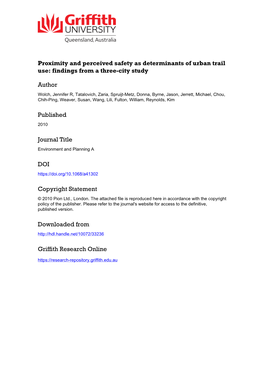 Proximity and Perceived Safety As Determinants of Urban Trail Use: Findings from a Three-City Study