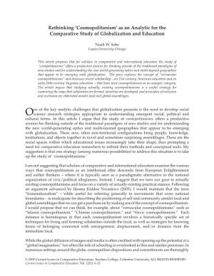 Cosmopolitanism’ As an Analytic for the Comparative Study of Globalization and Education