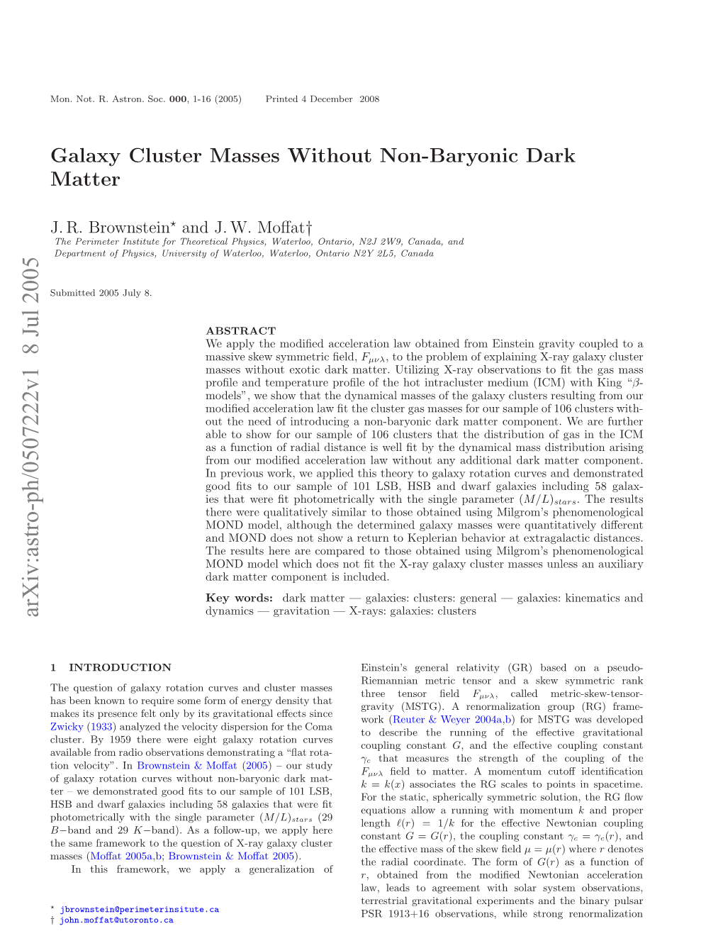 Galaxy Cluster Masses Without Non-Baryonic Dark Matter 3