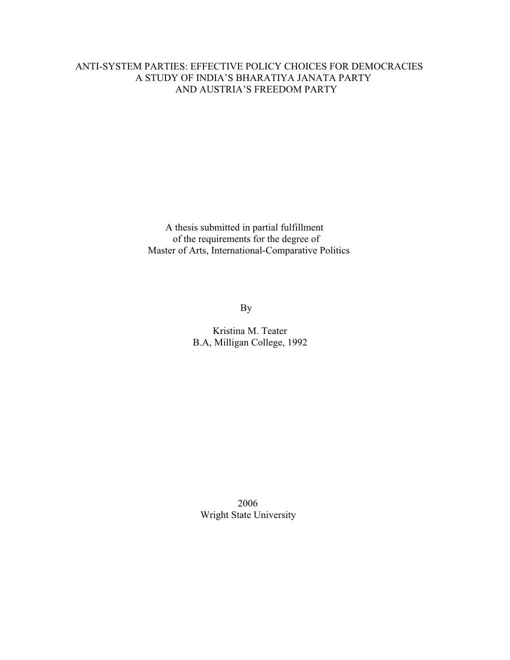 Effective Policy Choices for Democracies a Study of India’S Bharatiya Janata Party and Austria’S Freedom Party