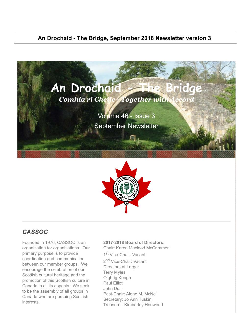 An Drochaid - the Bridge, September 2018 Newsletter Version 3