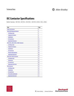 IEC Contactor Specifications Bulletin Numbers 100/104-K, 100/104-C, 100/104S-C, 100/104-D, 100S-D, 100-G, 100Q-C