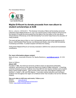 Majida El-Roumi to Donate Proceeds from New Album to Student Scholarships at AUB