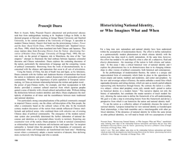 Prasenjit Duara Historicizing National Identity, Or Who Imagines What And